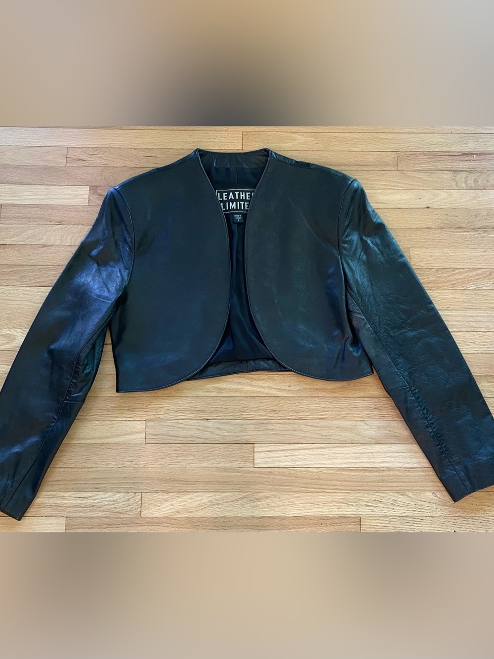 90's Y2K biker  punk cropped black leather long sleeve bolero shrug jacket 8